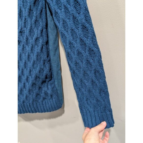 NEW ANN TAYLOR $198 SEA STORM BLUE MIXED MEDIA CABLE COATIGAN JACKET SZ LARGE - Picture 13 of 16